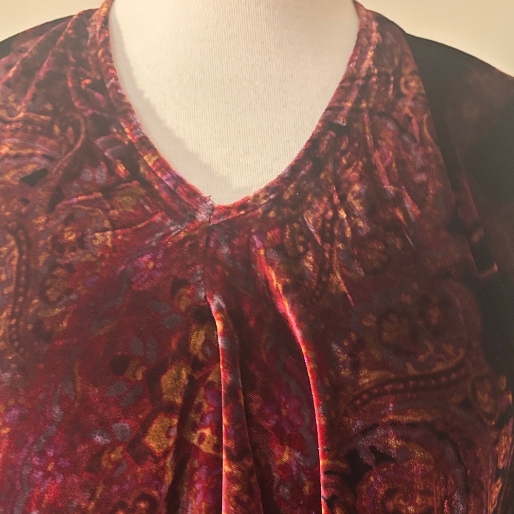 FREE PEOPLEVelvet V-Neck Puff Sleeve Tunic Top Burgundy S - Picture 4 of 9